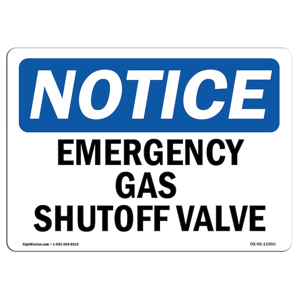 OSHA Notice Sign, 3.5" Height, 5" Width, Emergency Gas Shutoff Valve Sign, Landscape, 10PK